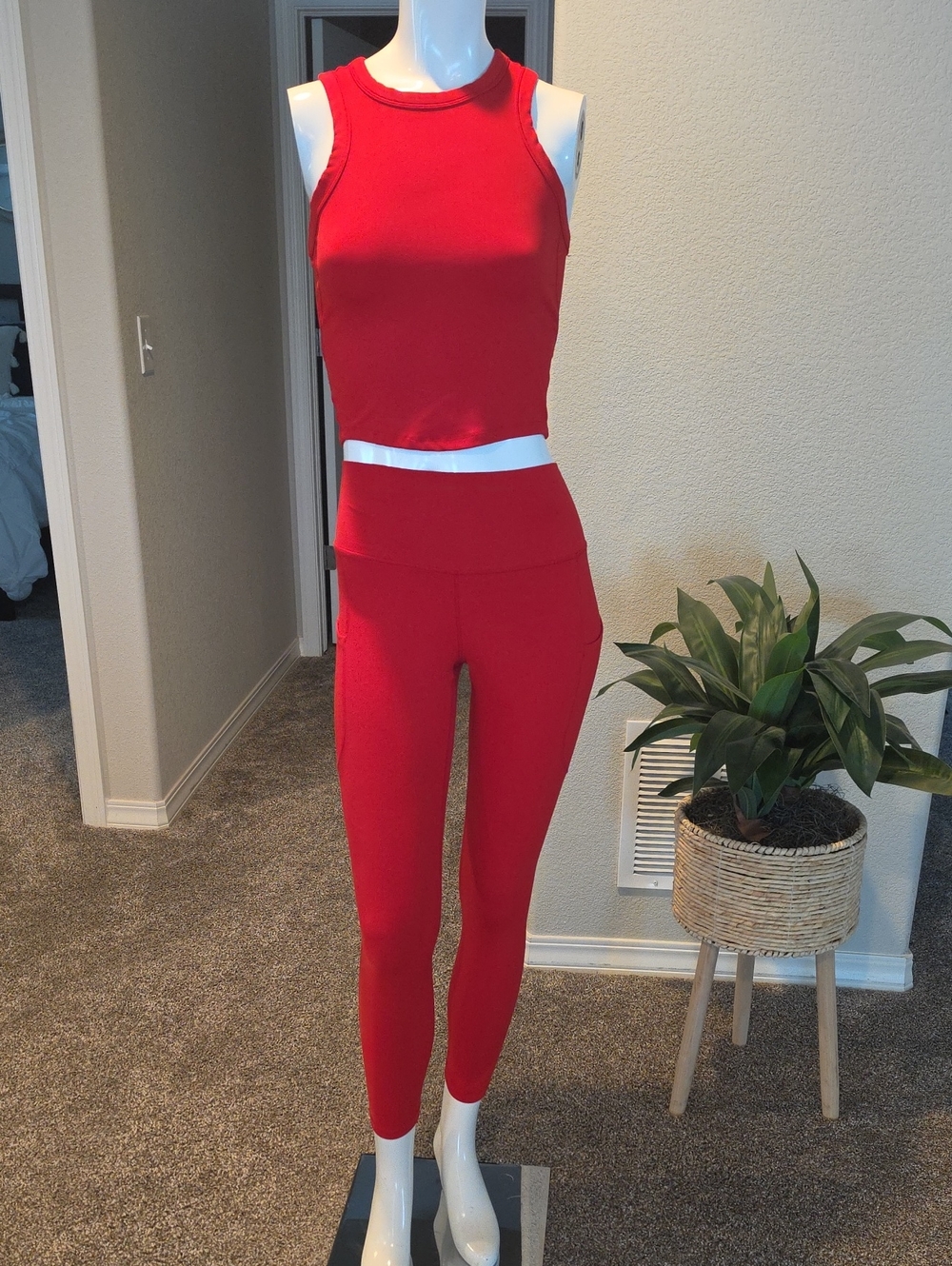 Nike Red High-Waist Leggings and Crop Tank Set